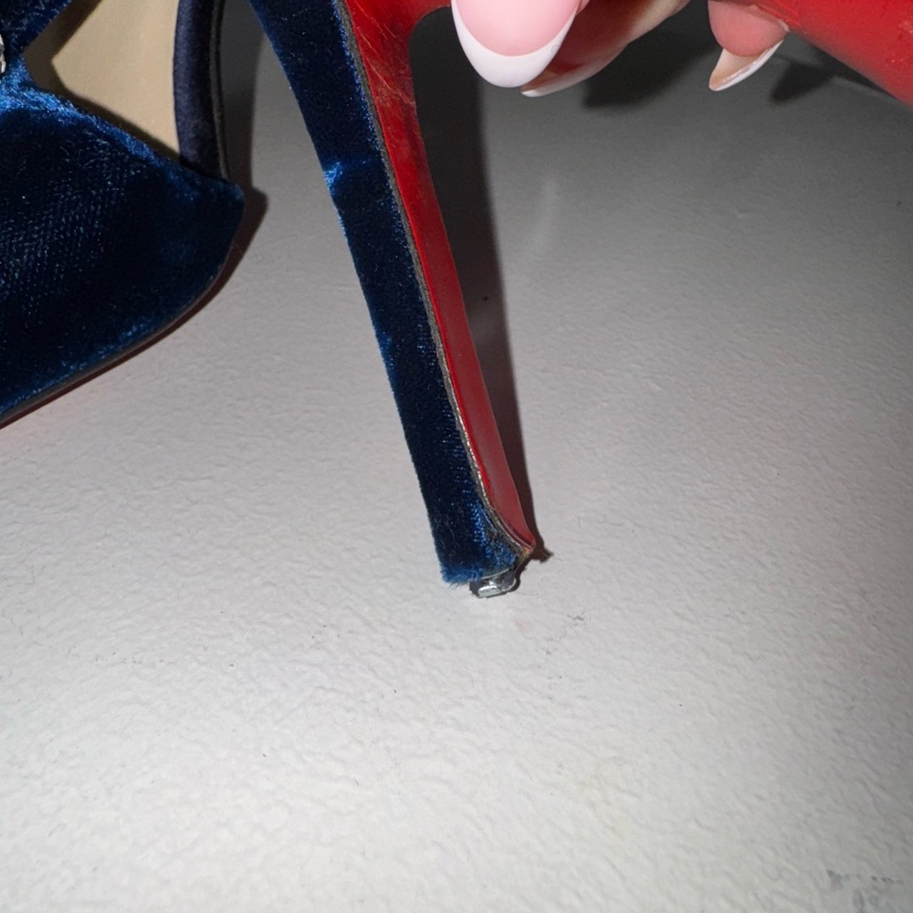 Christian Louboutin Blue velvet Palace Strauss high heel sandals/Size 7.5 - Picture 9 of 9